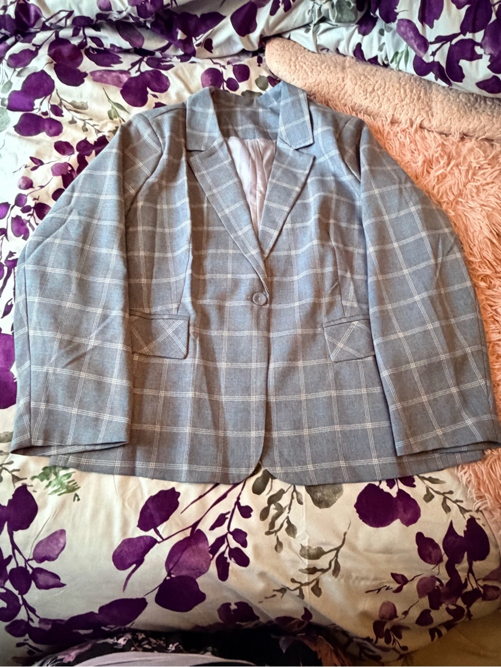 SHEIN Light blue Plaid Single-Button Blazer
